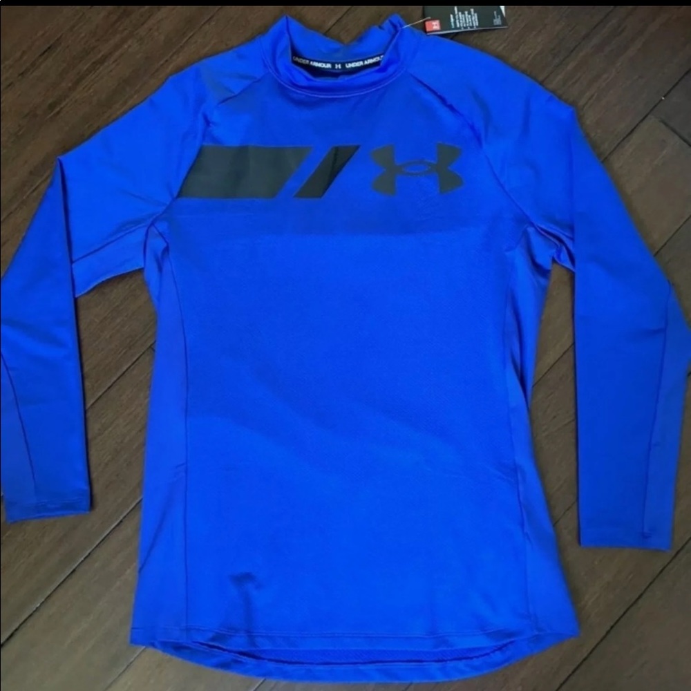 NEW! Under Armour Cold Gear Fitted Blue Long Sleeve Mock Neck 1357359 Mens XL